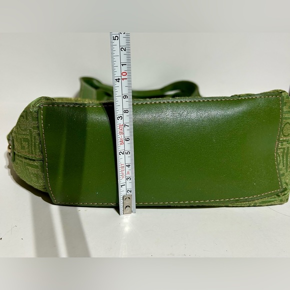 Liz Claiborne Vintage Handbag Satchel Shoulder Bag Purse Pocket Green with Gold - Picture 13 of 16